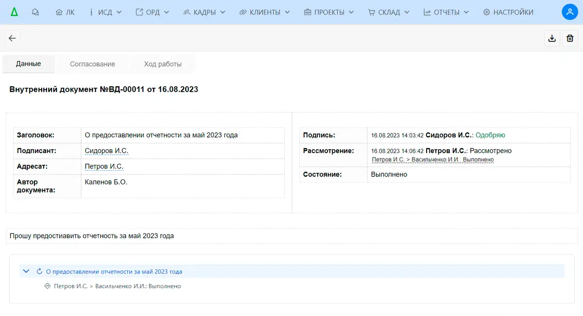 Внутренний документ типовой конфигурации