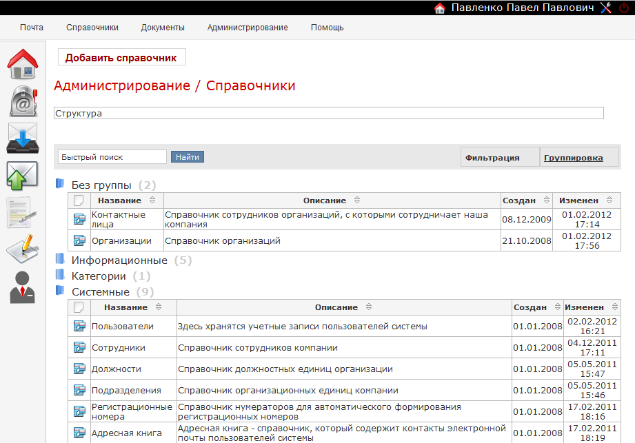 Список справочников Список справочников